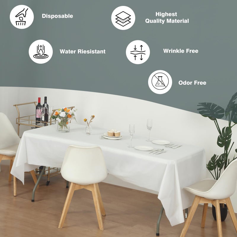 EVER SHINE Evershine (12-Pack Heavy Duty Plastic Table Covers Tablecloth (Reusable) (Rectangle 54" X 108", White) - Image 2